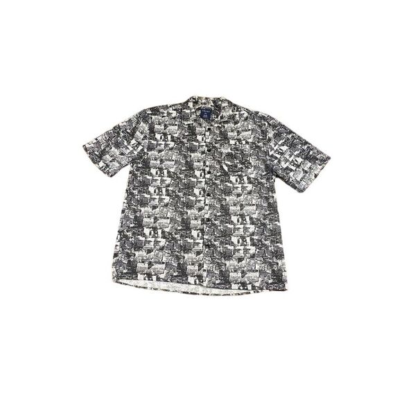 Trust XXL Abstract Print Short Sleeve Button-Up Shirt Linen Blend Casual - Picture 2 of 6